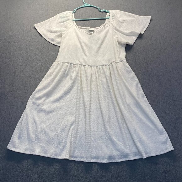 Women's Flutter Short Sleeve Midi A-Line Dress - Ava & Viv, Ivory,Size 2X,Pocket - Picture 1 of 12